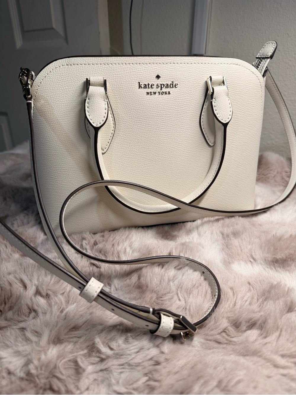 NWT Kate Spade New York Darcy Small Leather Satchel Crossbody Bag in Parchment